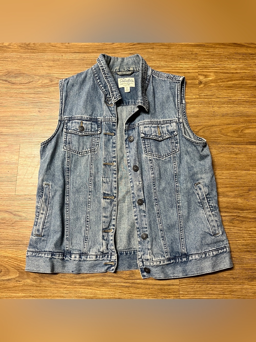 Women’s Vintage Y2K Cabela’s Denim Vest Button up Work Outdoors Fishing Size M